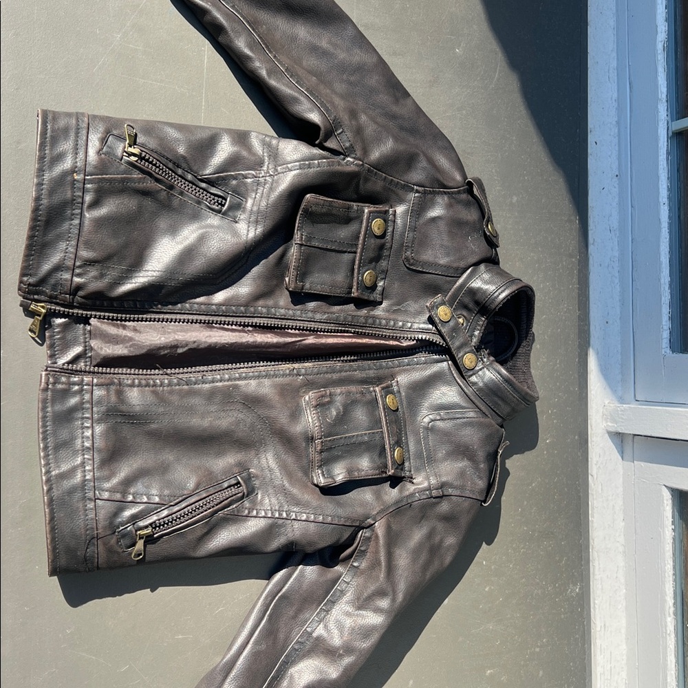 Urban Republic Black Faux Leather Jacket with Gold Accents Size 4t